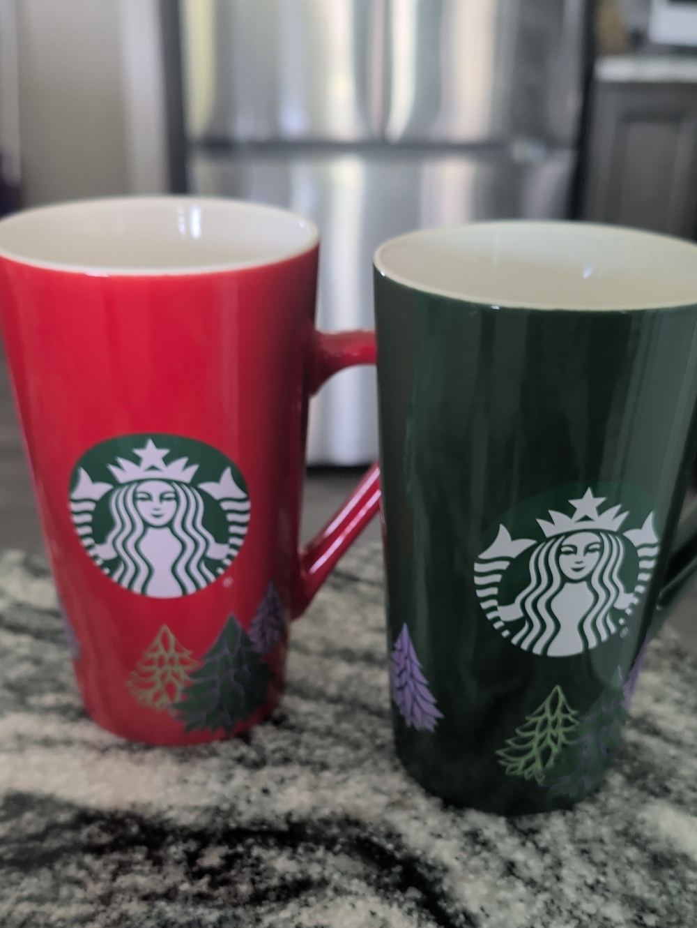 Starbucks Red & Dark Green Holiday Christmas Tree Ceramic Mugs 2020